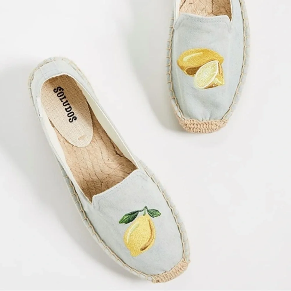 Soludos Lemon Jute Platform Chambray Canvas Shoe - Espadrilles Size 6